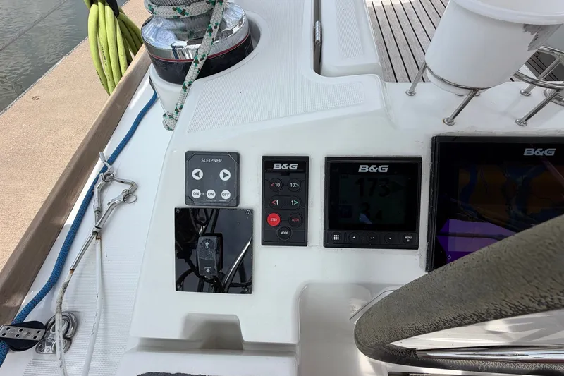 Slide: The Image of Control panel of a 2017 Beneteau Oceanis 45 sailboat with navigation instruments. - 57