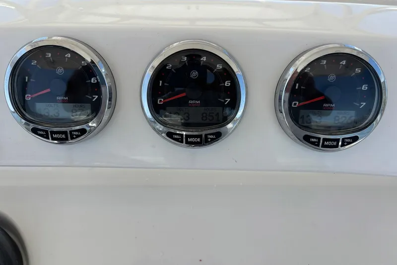 Slide: The Image of Close-up of 2006 Intrepid 377 Walkaround boat RPM gauges. - 16