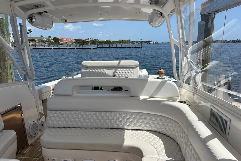 Slide: The Image of Luxurious interior of a 2006 Intrepid 377 Walkaround boat with waterfront view. - 20