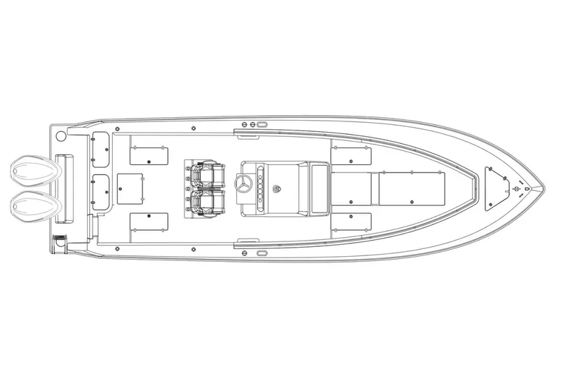 Slide: The Image of Manufacturer Provided Image: Top view schematic of 2026 Contender 32 ST boat layout with dual engines. - 9