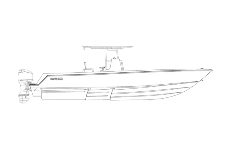 Slide: The Image of Line drawing of a 2027 Contender 32 ST boat, side profile view. - 0