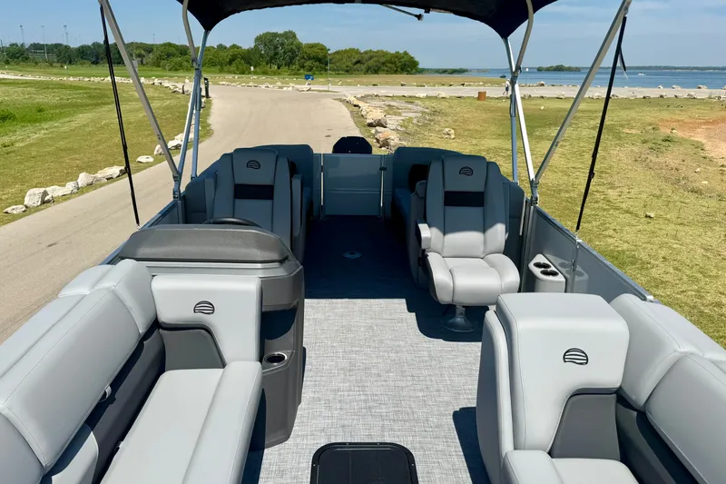Slide: The Image of 2026 Sun Tracker Party Barge 24 XP3 pontoon boat with spacious seating and canopy. - 4
