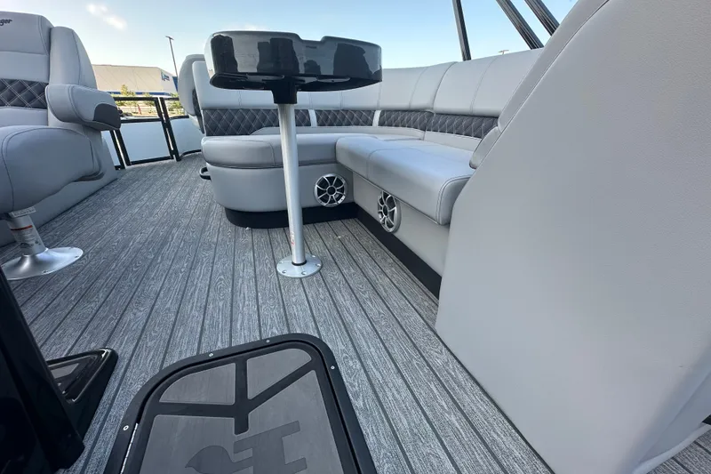 Slide: The Image of Luxurious interior of 2026 Ranger 223F boat with plush seating and modern flooring. - 83