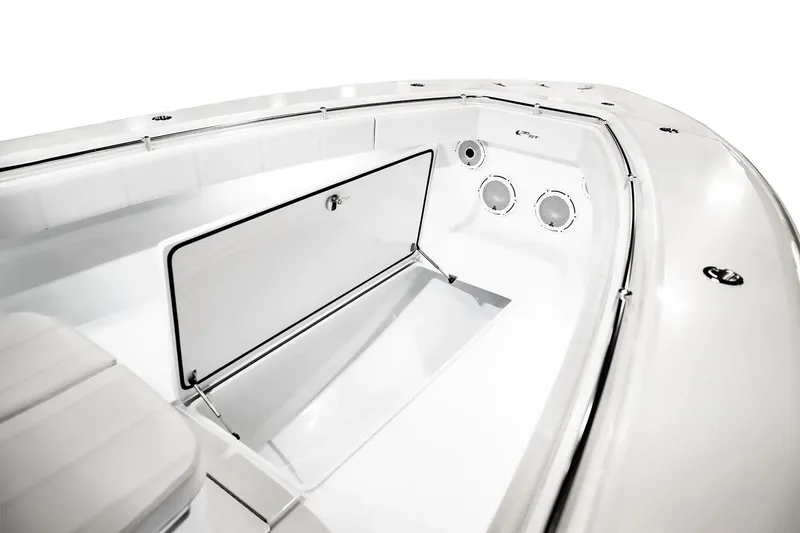 Slide: The Image of Manufacturer Provided Image: 2026 Contender 35 ST boat interior with open storage compartment and sleek design. - 5