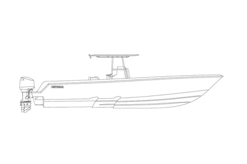 Slide: The Image of Line drawing of a 2027 Contender 35 ST boat, side profile view. - 0