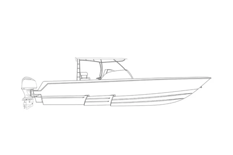 The Image of Line drawing of a 2027 Contender 39 Fisharound boat, side profile view. - 0