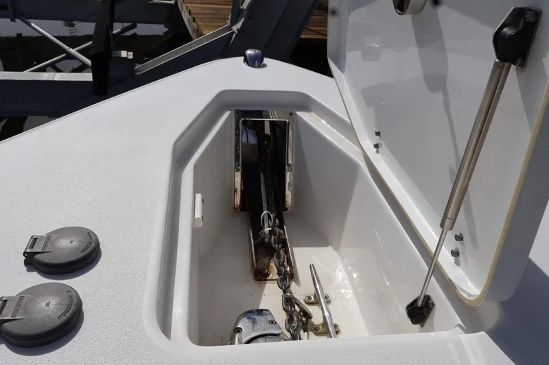 Slide: The Image of Anchor storage compartment on a 2018 Sea Hunt Gamefish 27 Coffin Box boat. - 22