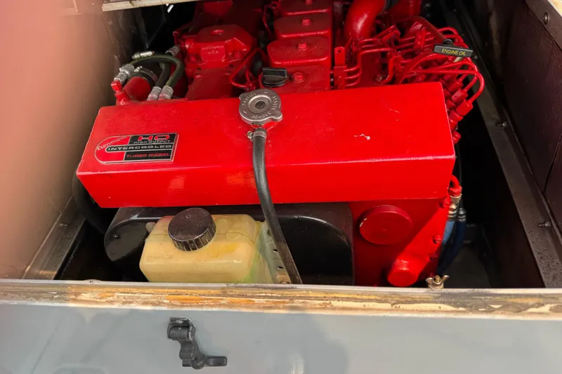 Slide: The Image of Engine compartment of a 1996 Willard Marine Sea Force 730 with Cummins turbo diesel engine. - 26