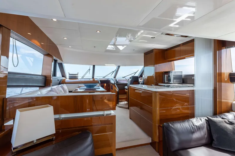 Slide: The Image of Luxurious interior of 2012 Princess 60 yacht with modern furnishings and panoramic windows. - 26