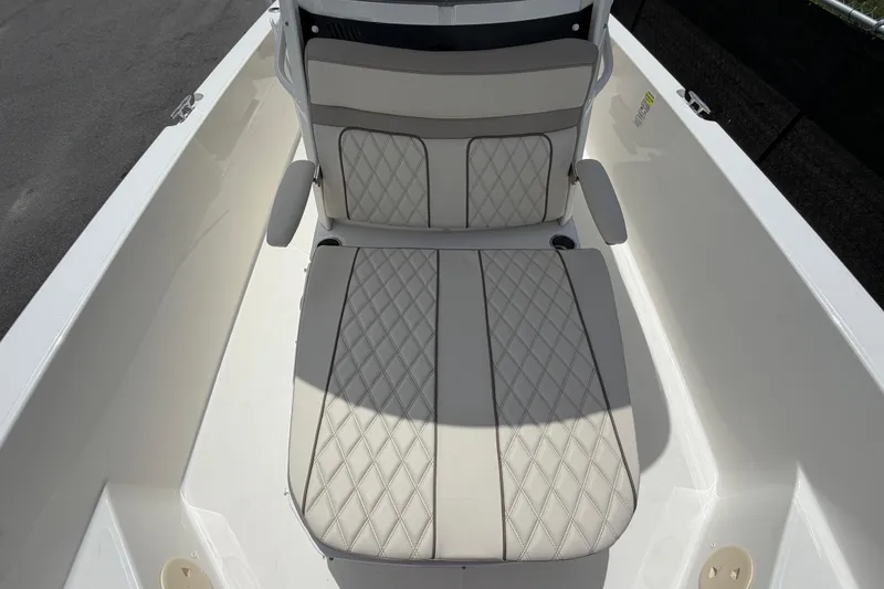 Slide: The Image of 2022 Boston Whaler 250 Dauntless boat seat with diamond-patterned upholstery. - 42