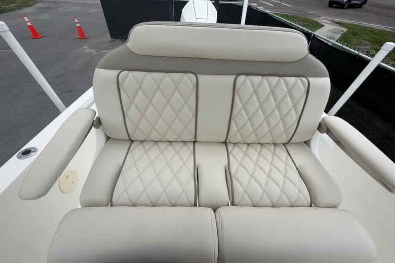 Slide: The Image of 2022 Boston Whaler 250 Dauntless boat seating with diamond-stitched upholstery. - 51