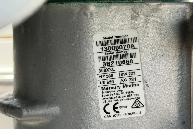 Slide: The Image of Label on Mercury Marine engine, model 300XXL, for 2022 Boston Whaler 250 Dauntless. - 62