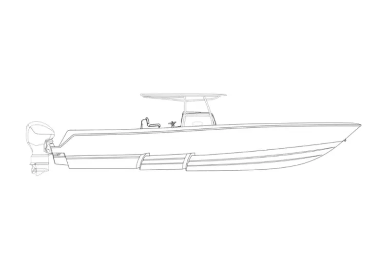 Slide: The Image of Line drawing of a 2027 Contender 44 ST boat, side profile view. - 0