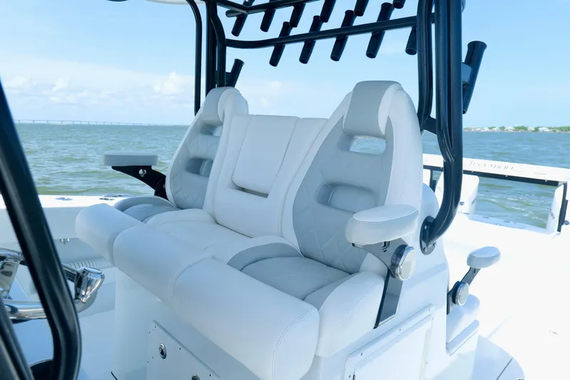 Slide: The Image of Luxury seating on 2024 Freeman 38 boat with ocean view. - 16