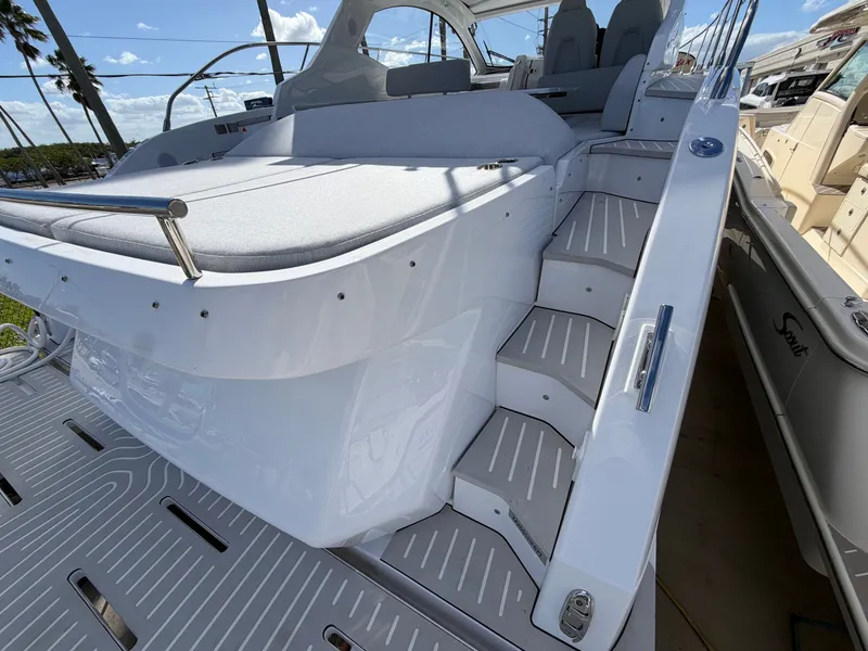 Slide: The Image of The 2027 Azimut A45 features an elegant staircase and modern deck design. - 18