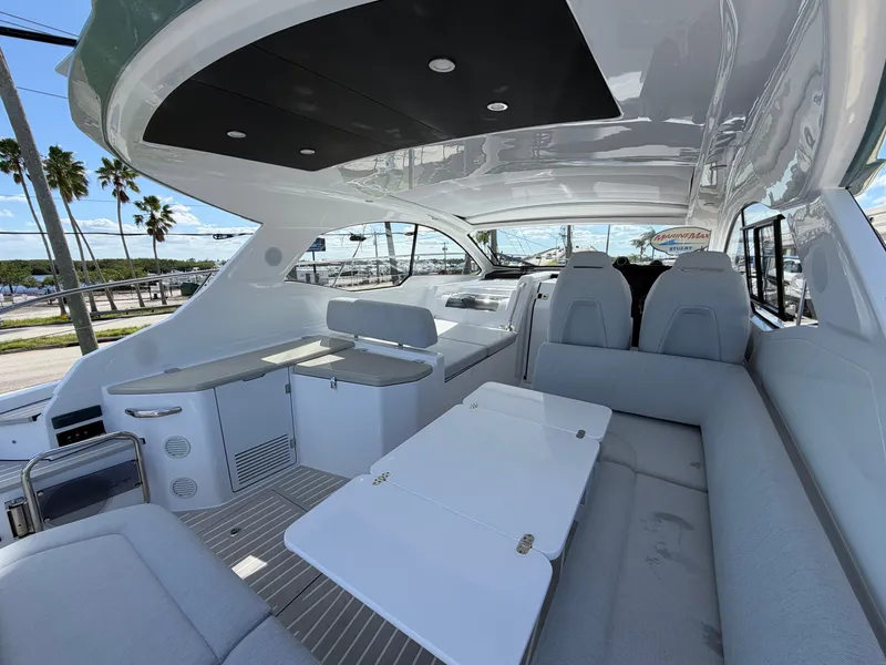 Slide: The Image of The image shows the spacious cockpit of a 2027 Azimut A45 with sleek gray seating. - 20