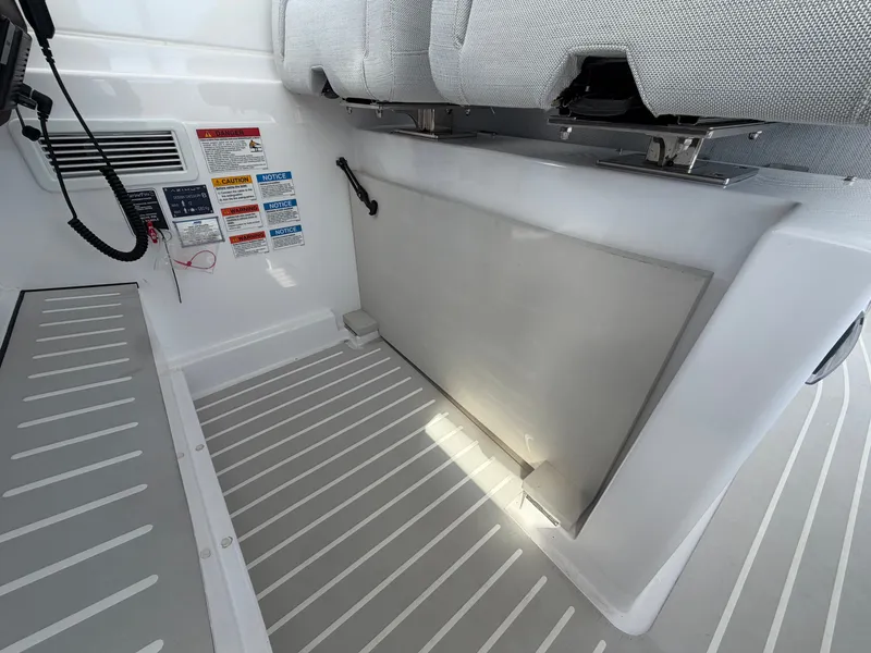 Slide: The Image of Interior of a 2027 Azimut A45 with gray seating and modern controls. - 46