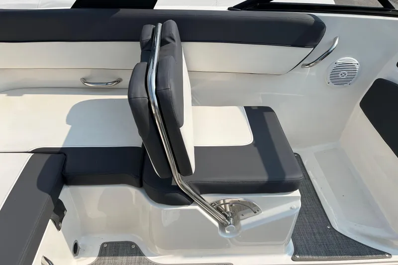Slide: The Image of 2022 Bayliner VR5 Bowrider I/O interior seating with sleek design and comfortable upholstery. - 6