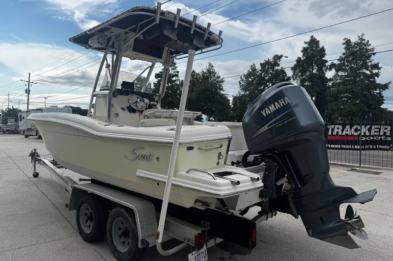 Slide: The Image of 2006 Scout 222 Sportfish boat with Yamaha outboard motor on trailer. - 4