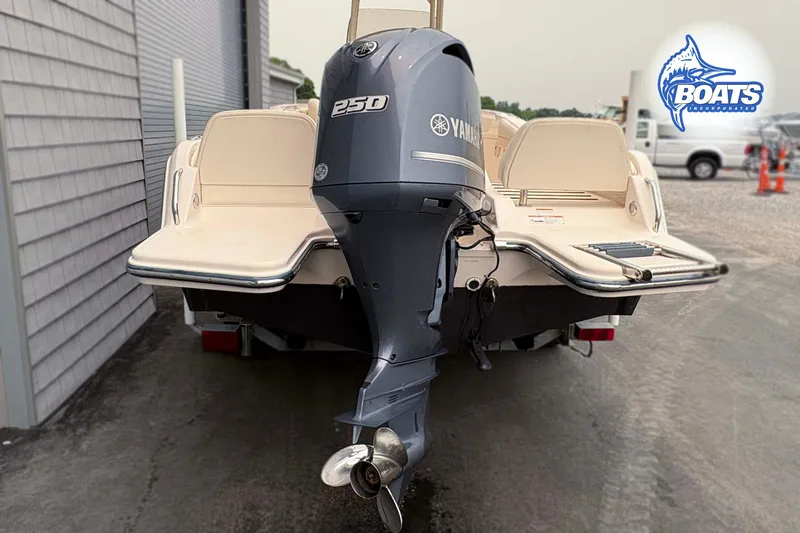 Slide: The Image of 2018 Grady-White Fisherman 216 boat with Yamaha 250 outboard motor, rear view. - 12