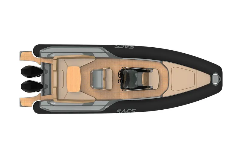 Slide: The Image of Manufacturer Provided Image: Top view of 2022 SACS Strider 900 boat with dual outboard motors. - 36