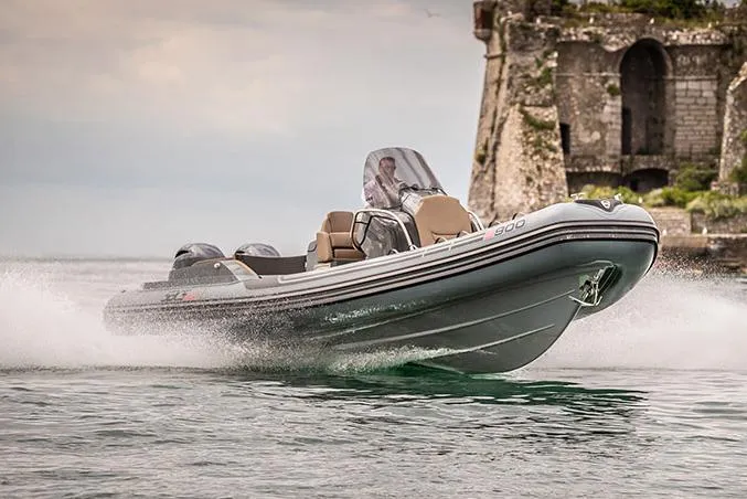 Slide: The Image of Manufacturer Provided Image: 2022 SACS Strider 900 speeding on water near a historic stone structure. - 26