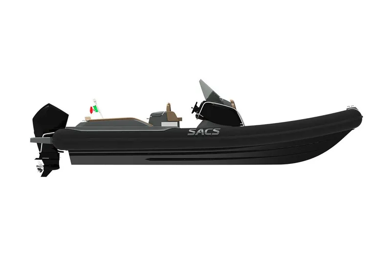 Slide: The Image of Manufacturer Provided Image: 2022 SACS Strider 900 black inflatable boat side view. - 34