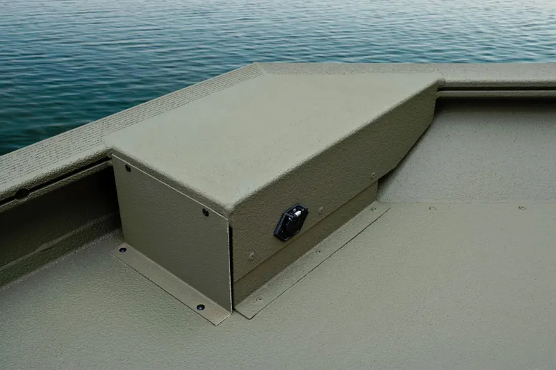 Slide: The Image of A sturdy storage compartment on a boat, surrounded by calm water. - 27