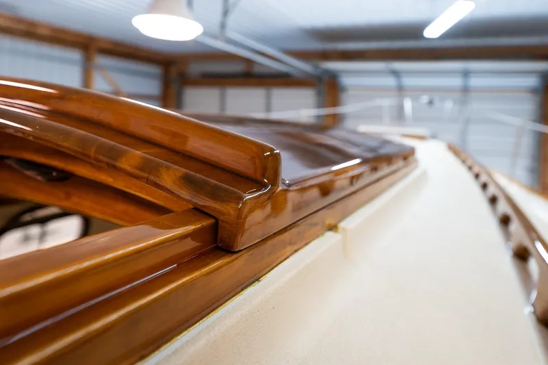 Slide: The Image of Close-up of polished wood detail on 1981 Morris Yachts Leigh 30 sailboat. - 4