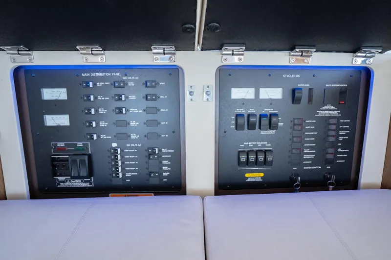 Slide: The Image of Electrical control panels on a 2017 Sea Ray Sundancer 460 yacht. - 66