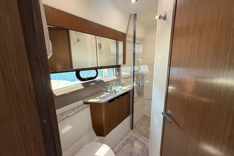 Slide: The Image of Luxurious bathroom interior of 2017 Sea Ray Sundancer 460 yacht with modern fixtures. - 37