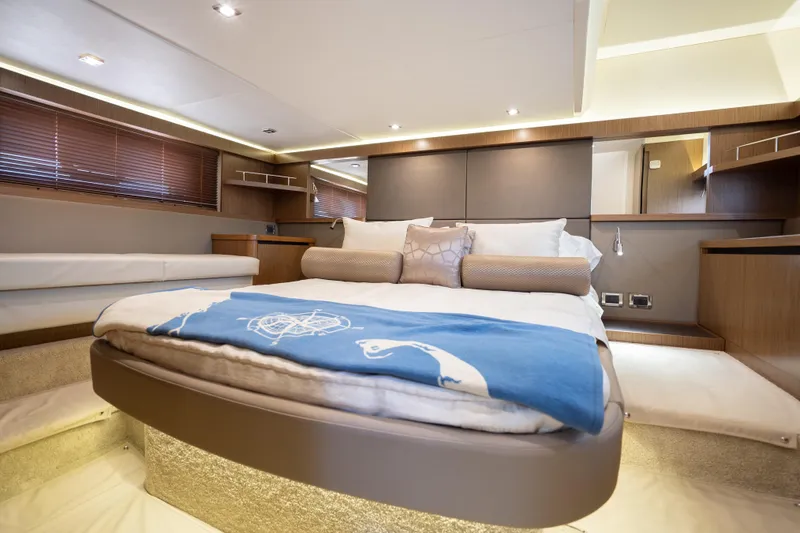 Slide: The Image of Luxurious interior of 2017 Sea Ray Sundancer 460 yacht with elegant bedding and modern design. - 57