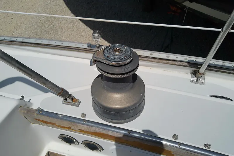 Slide: The Image of Sailboat winch on a 1988 Brewer 44, showcasing deck hardware and rigging components. - 30
