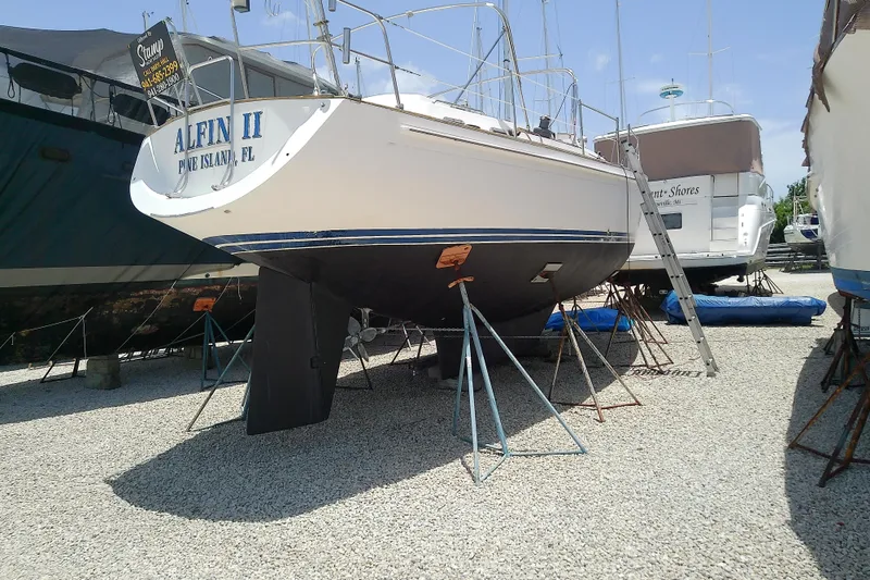 Slide: The Image of Sailboat "Alfin II" on stands, Brewer 44 model, 1988, Pine Island, FL. - 8