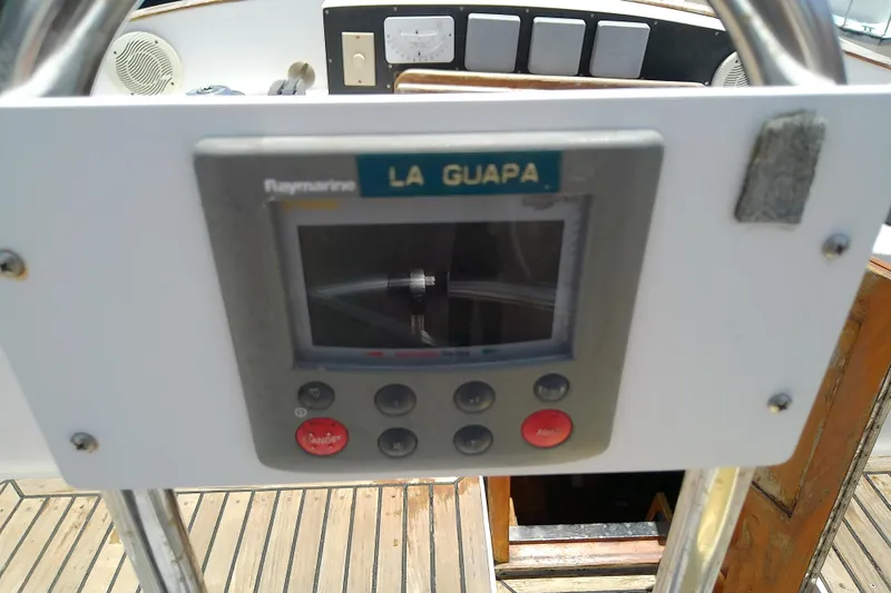 Slide: The Image of Cockpit of 1988 Brewer 44 sailboat with Raymarine navigation system. - 36
