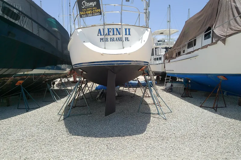 Slide: The Image of Sailboat "Alfin II" on stands, Brewer 44 model, 1988, Pine Island, FL. - 7
