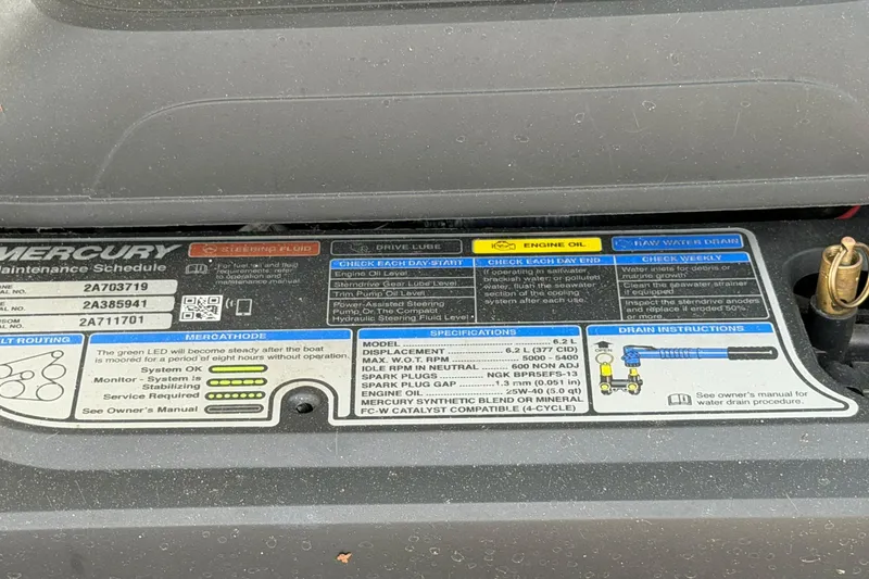 Slide: The Image of Engine maintenance schedule label on a 2022 Monterey M4 boat. - 14
