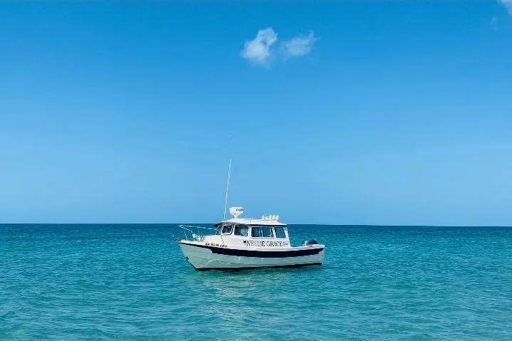 The Image of 2013 C-Dory 22' Cruiser boat floating on clear blue ocean under a bright sky. - 1