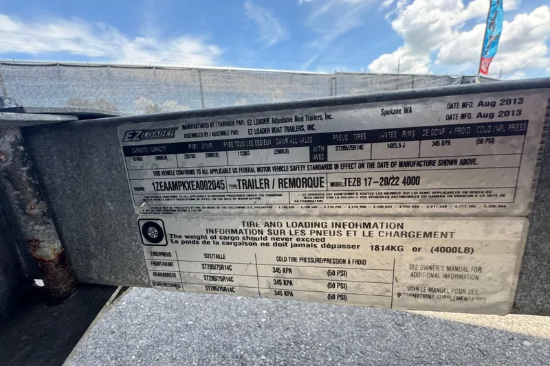 Slide: The Image of Label on EZ Loader trailer for C-Dory 22' Cruiser, manufactured August 2013. - 57