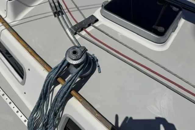 Slide: The Image of Deck of 1990 J Boats J/37 sailboat with winch and ropes. - 8