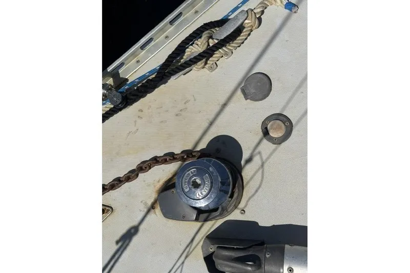 Slide: The Image of Deck of 1990 J Boats J/37 with winch and rope details. - 11