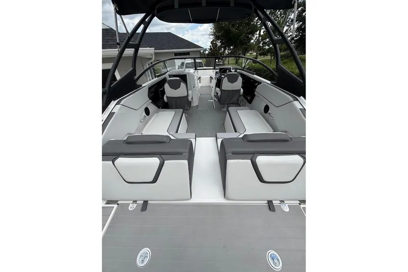 Slide: The Image of 2025 Yamaha Boats AR250 interior with sleek seating and modern design. - 7
