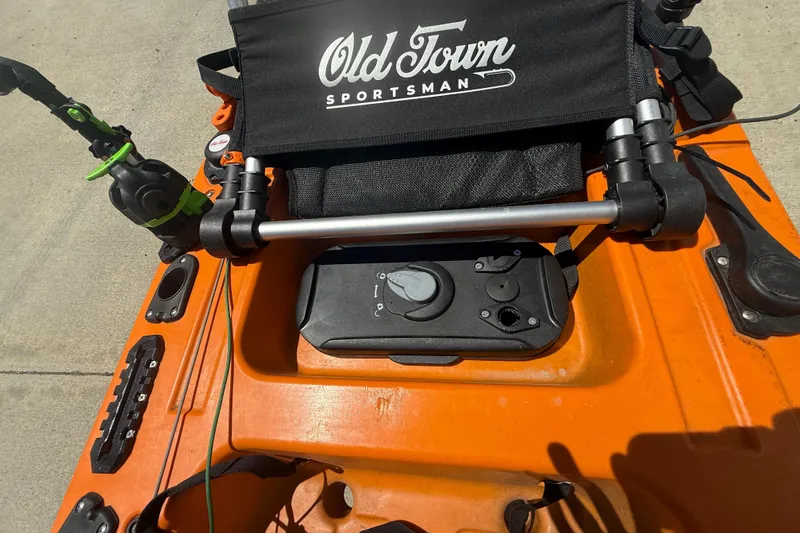 Slide: The Image of Orange OldTown Sportsman PDL 106 kayak seat and control panel, 2023 model. - 5
