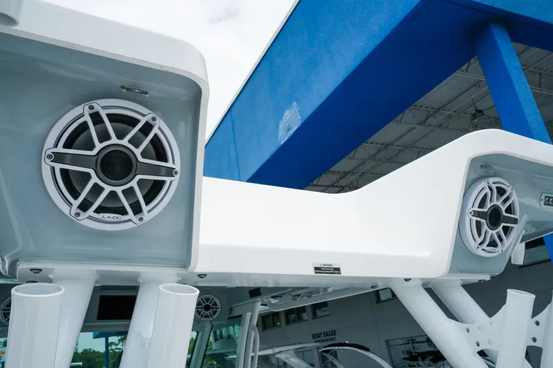 Slide: The Image of 2025 Blackfin 400 CC boat speakers, showcasing modern audio system design. - 12