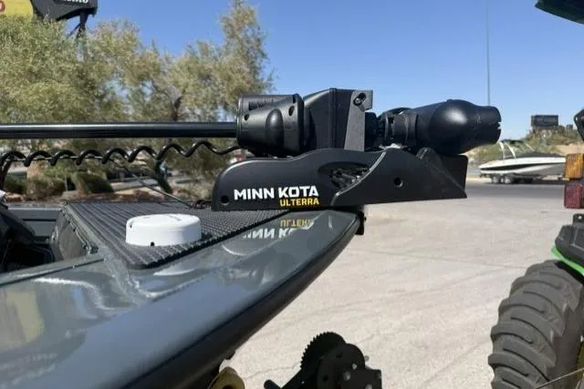 Slide: The Image of Minn Kota Ulterra trolling motor on 2026 Ranger VX1888 WT boat, outdoor setting. - 11