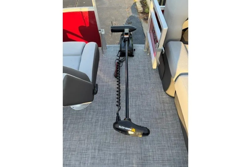 Slide: The Image of Trolling motor on 2026 Sun Tracker SportFish 20 DLX pontoon boat deck. - 16