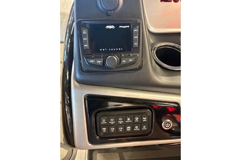 Slide: The Image of 2026 Ranger 223F dashboard featuring Wet Sounds audio system and control panel. - 83