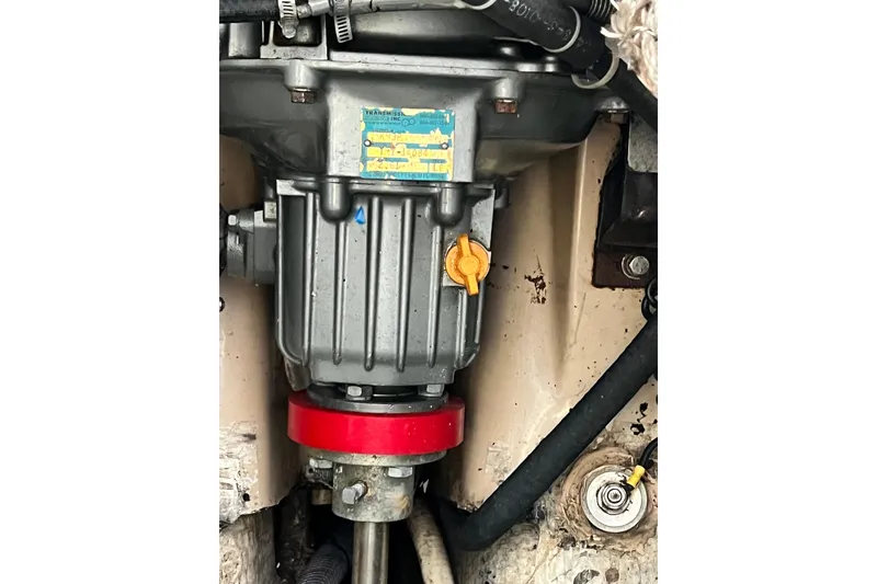 Slide: The Image of Engine component of 1987 Island Packet SP Cruiser sailboat, featuring mechanical details and labels. - 84