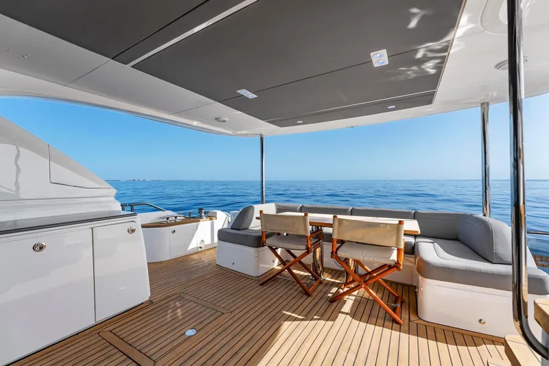 Slide: The Image of Luxurious 2018 Princess Y75 yacht deck with seating, ocean view, and elegant design. - 50