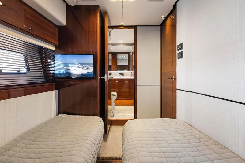 Slide: The Image of Luxurious interior of 2018 Princess Y75 yacht with twin beds and modern amenities. - 44
